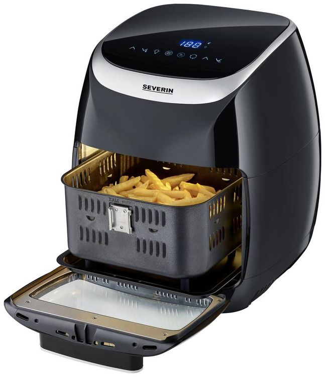 Produktbild: Severin FR 2446 Fritteuse 11l 2000W Hei&szlig;luft-Funktion, &Uuml;berhitzungsschutz Schwarz/Silber