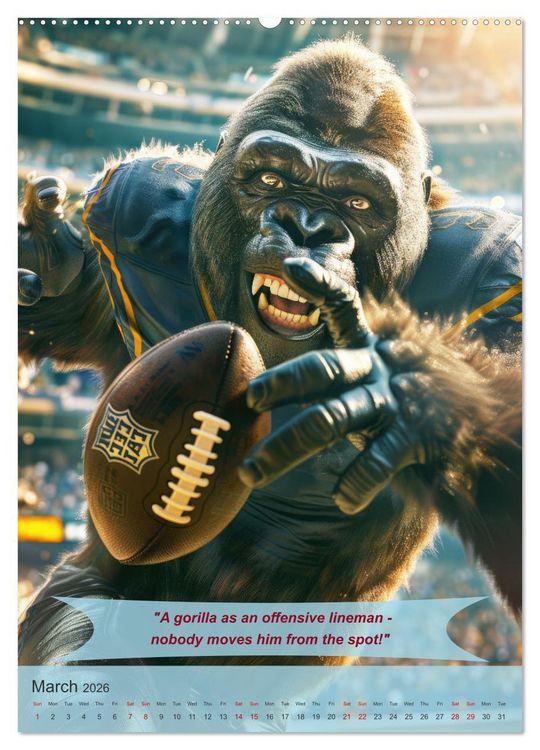 Produktbild: American football with funny animals (Wall Calendar 2026 DIN A2 portrait), CALVENDO 12 Month Wall Calendar