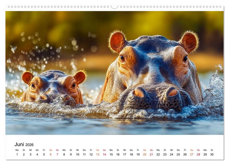 Produktbild: Flusspferde - die stillen Giganten (hochwertiger Premium Wandkalender 2026 DIN A2 quer), Kunstdruck in Hochglanz