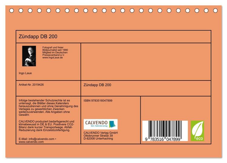 Produktbild: Z&uuml;ndapp DB 200 (Tischkalender 2026 DIN A5 quer), CALVENDO Monatskalender