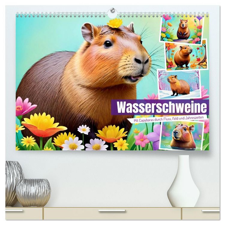 Produktbild: Wasserschweine. Mit Capybaras durch Fluss, Feld und Jahreszeiten (hochwertiger Premium Wandkalender 2026 DIN A2 quer), Kunstdruck in Hochglanz