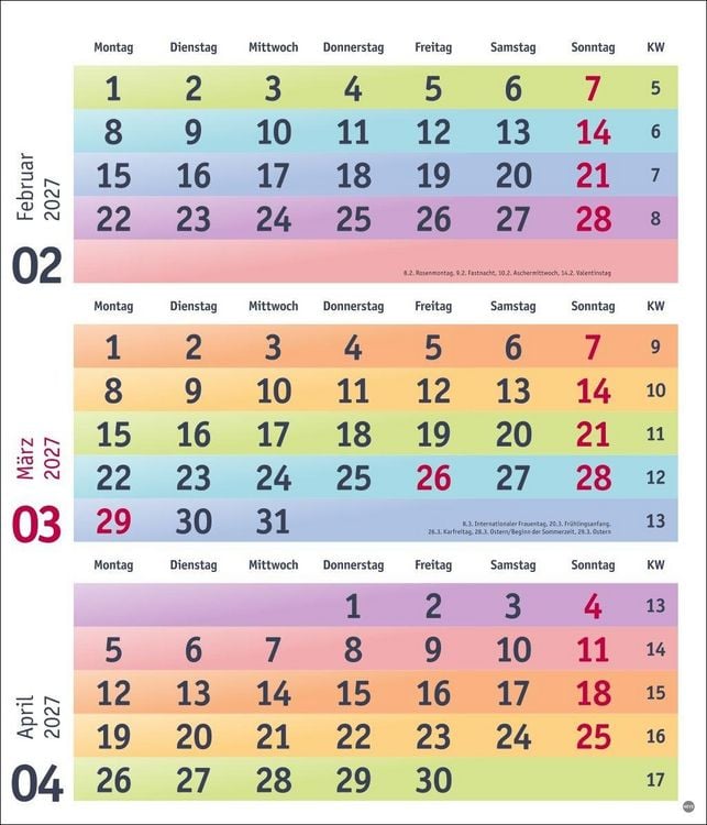 Produktbild: Bunte Wochen 3-Monatsplaner 2027