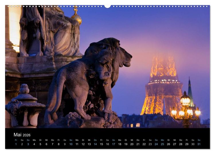 Produktbild: Paris bei Nacht 2026 (hochwertiger Premium Wandkalender 2026 DIN A2 quer), Kunstdruck in Hochglanz