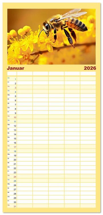 Produktbild: Familienplaner 2026 - HONIG - fl&uuml;ssiges Gold mit 5 Spalten (Wandkalender, 21 x 45 cm) CALVENDO