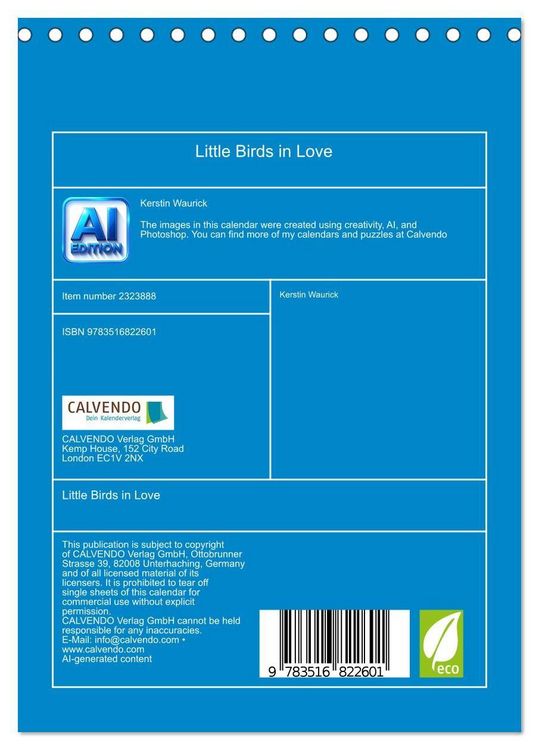 Produktbild: Little Birds in Love (Desk Calendar 2027 DIN A5 portrait), CALVENDO 12 Month DeskCalendar