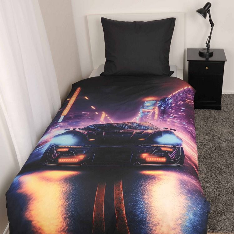 Produktbild: Young Collection 4859414050 - Neon Car Bettw&auml;sche, 80x80 cm + 135x200 cm, 100% Polyester