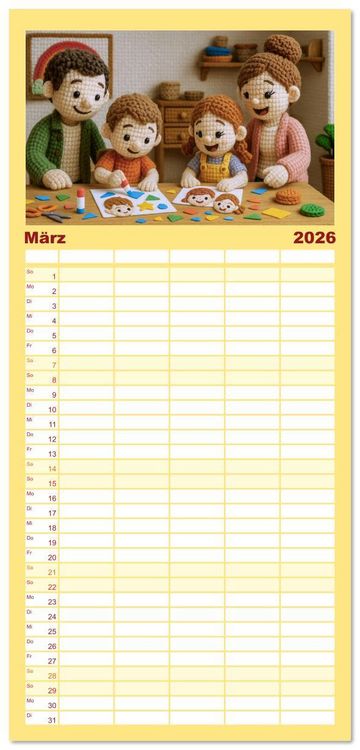 Produktbild: Familienplaner 2026 - Amigurumi Moments. Ein fantastischer Familienalltag mit 5 Spalten (Wandkalender, 21 x 45 cm) CALVENDO