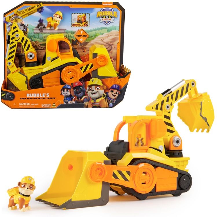 Rubble & Crew - Großes Planierraupen-Baufahrzeug mit Licht- und Geräuscheffekten (Deluxe Fahrzeug) und Rubble-Figur