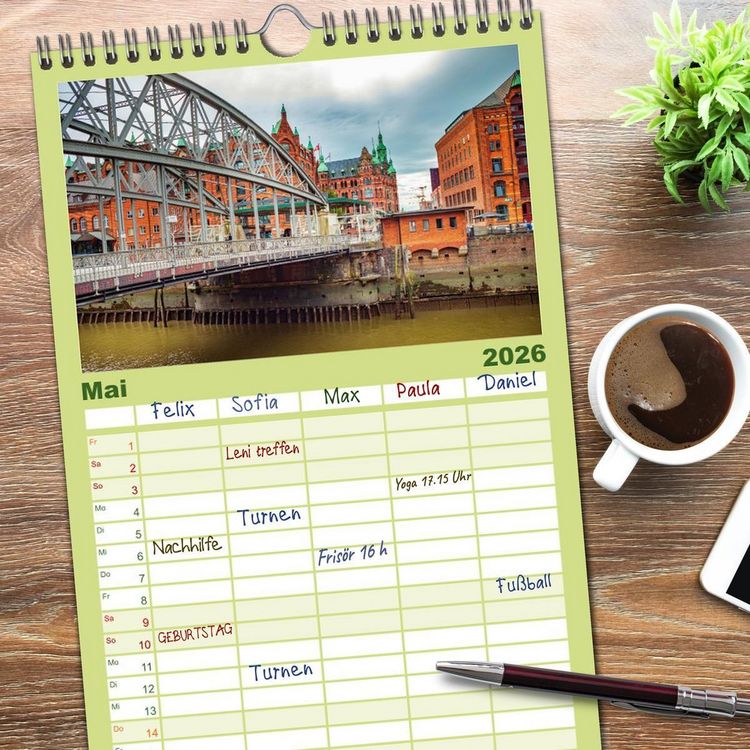 Produktbild: Familienplaner 2026 - Deutsche Br&uuml;cken mit 5 Spalten (Wandkalender, 21 x 45 cm) CALVENDO