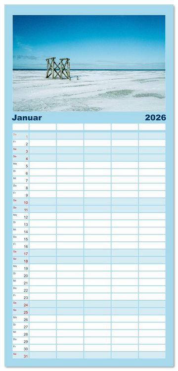 Produktbild: Familienplaner 2026 - Nordfriesland - weiter Horizont, faszinierende Natur, idyllische St&auml;dte mit 5 Spalten (Wandkalender, 21 x 45 cm) CALVENDO