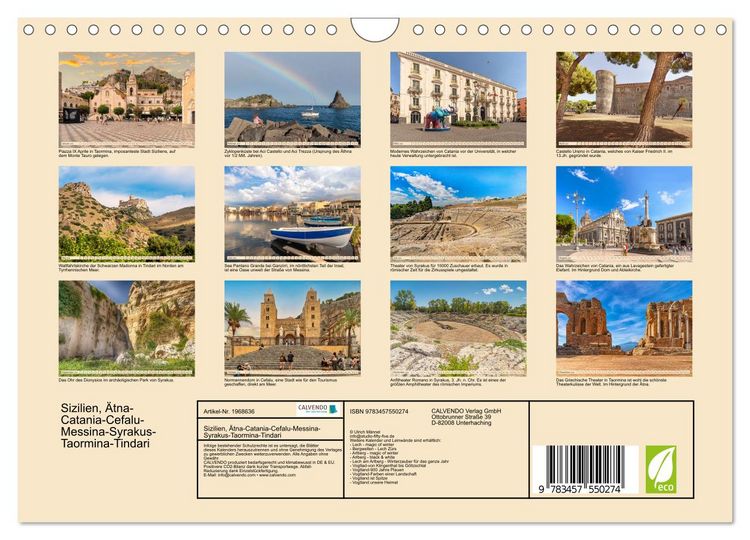 Produktbild: Sizilien, &Auml;tna-Catania-Cefalu-Messina-Syrakus-Taormina-Tindari (Wandkalender 2026 DIN A4 quer), CALVENDO Monatskalender