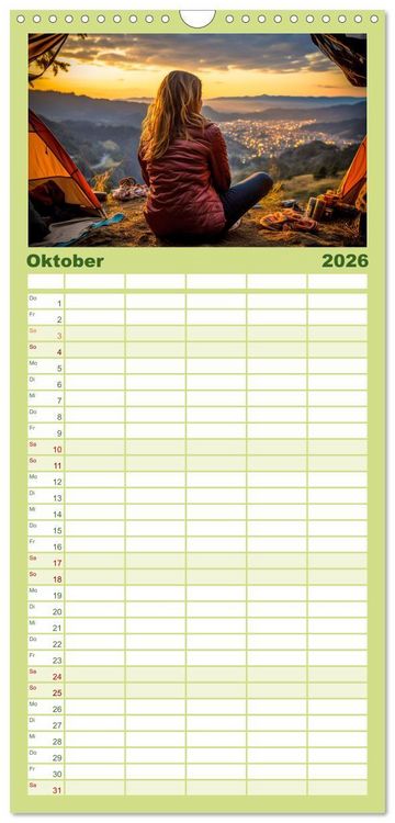 Produktbild: Familienplaner 2026 - Camping mit dem Zelt mit 5 Spalten (Wandkalender, 21 x 45 cm) CALVENDO