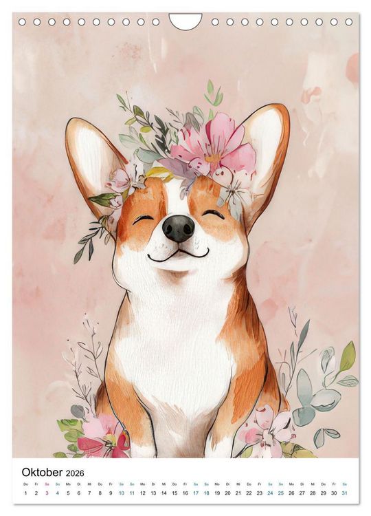 Produktbild: Corgis im Blumenrausch (Wandkalender 2026 DIN A4 hoch), CALVENDO Monatskalender
