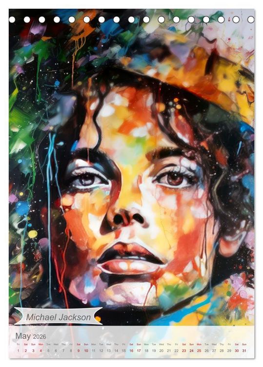 Produktbild: Music legends in magic art (Desk Calendar 2026 DIN A5 portrait), CALVENDO 12 Month DeskCalendar