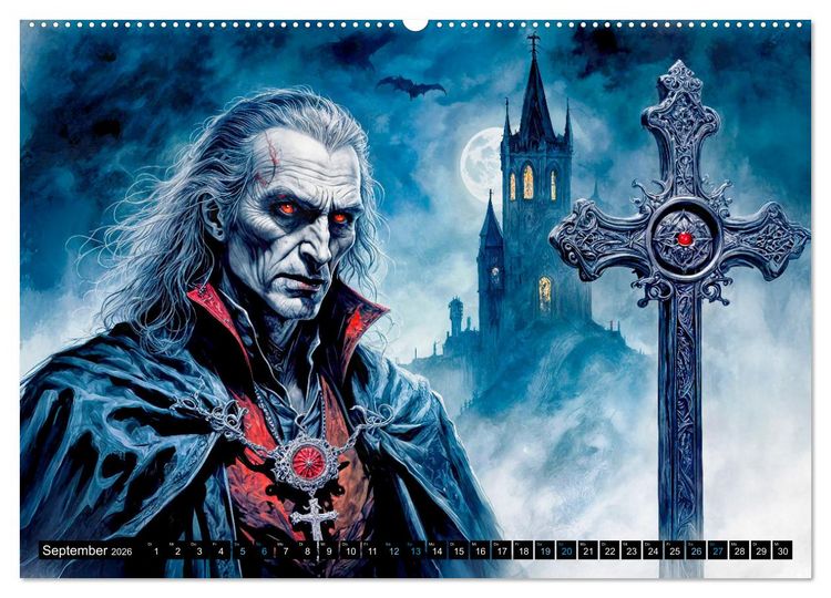 Produktbild: Finsternis der Vampire - Mystischer d&uuml;sterer Fantasy Kalender (Wandkalender 2026 DIN A2 quer), CALVENDO Monatskalender
