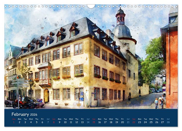 Produktbild: The Rhine valley - From Koblenz to Mainz in watercolours (Wall Calendar 2026 DIN A3 landscape), CALVENDO 12 Month Wall Calendar