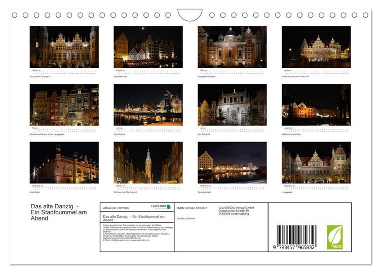 Produktbild: Das alte Danzig - Ein Stadtbummel am Abend (Wandkalender 2026 DIN A4 quer), CALVENDO Monatskalender