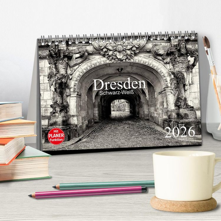 Produktbild: Dresden Schwarz-Wei&szlig; (Tischkalender 2026 DIN A5 quer), CALVENDO Monatskalender