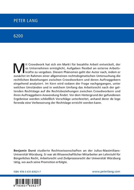 Produktbild: Crowdwork - Herausforderungen einer neuen Form der Besch&auml;ftigung f&uuml;r das deutsche Arbeitsrecht