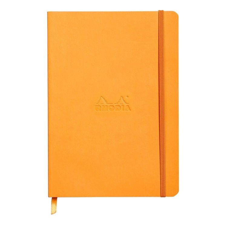 Produktbild: Rhodiarama flexibles Notizbuch A5 orange, 80 Blatt Dot-Lineatur, Papier elfenbein 90g, mit Gummizugverschluss