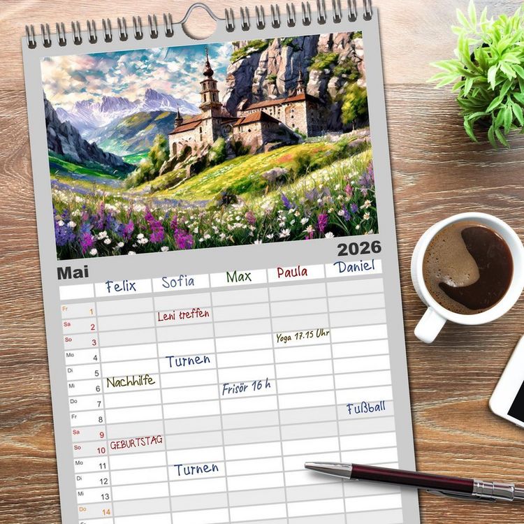 Produktbild: Familienplaner 2026 - Landschaften im Jahreskreis mit 5 Spalten (Wandkalender, 21 x 45 cm) CALVENDO
