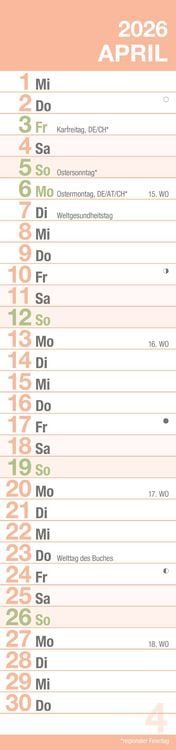 Produktbild: GROSSDRUCK Streifenplaner XL 2026 - Streifenkalender - Wandplaner - Küchen-Kalender - 15x64