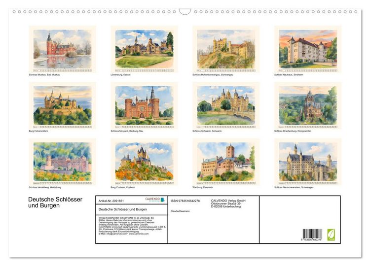 Produktbild: Deutsche Schl&ouml;sser und Burgen (Wandkalender 2026 DIN A2 quer), CALVENDO Monatskalender