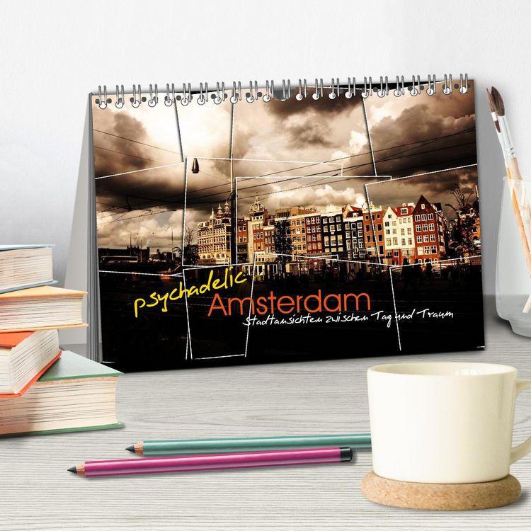 Produktbild: psychadelic Amsterdam - Stadtansichten zwischen Tag und Traum (Tischkalender 2026 DIN A5 quer), CALVENDO Monatskalender