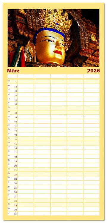 Produktbild: Familienplaner 2026 - Buddhas & Bhodisattvas mit 5 Spalten (Wandkalender, 21 x 45 cm) CALVENDO