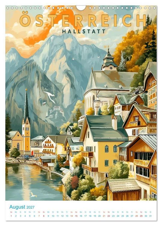Produktbild: &Ouml;sterreich - Old School Poster Style (Wandkalender 2027 DIN A3 hoch), CALVENDO Monatskalender