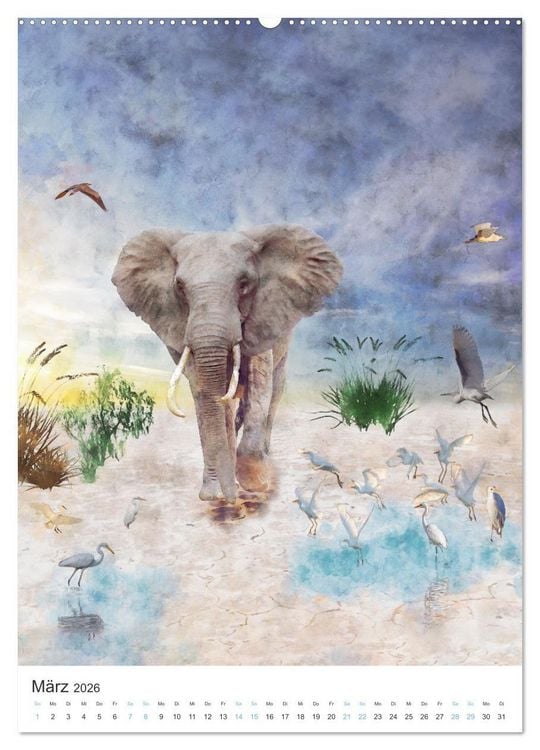 Produktbild: Elefanten - wie gemalt (hochwertiger Premium Wandkalender 2026 DIN A2 hoch), Kunstdruck in Hochglanz