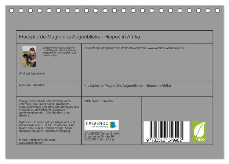 Produktbild: Flusspferde Magie des Augenblicks - Hippos in Afrika (Tischkalender 2026 DIN A5 quer), CALVENDO Monatskalender