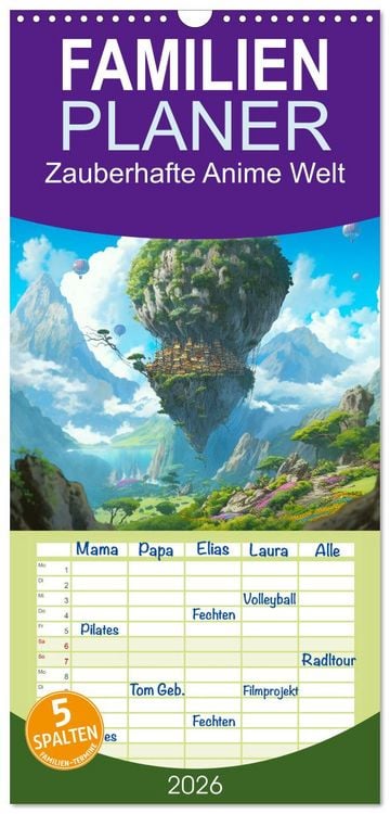 Produktbild: Familienplaner 2026 - Zauberhafte Anime Welt mit 5 Spalten (Wandkalender, 21 x 45 cm) CALVENDO