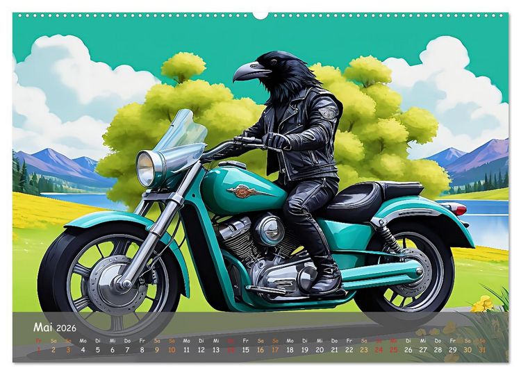 Produktbild: Tierische Motorradfahrer (Wandkalender 2026 DIN A2 quer), CALVENDO Monatskalender