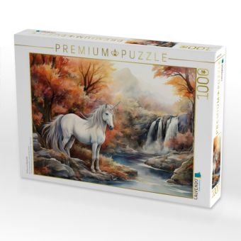 Produktbild: CALVENDO Puzzle Einhorn am Wasserfall | 1000 Teile Lege-Gr&ouml;&szlig;e 64x48cm Foto-Puzzle f&uuml;r gl&uuml;ckliche Stunden