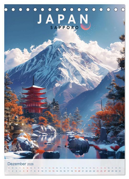Produktbild: Japan - Old School Poster Style (Tischkalender 2026 DIN A5 hoch), CALVENDO Monatskalender