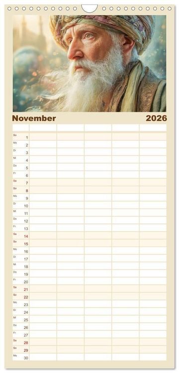 Produktbild: Familienplaner 2026 - Mystiker und Denker - Bekannte Gesichter der Vergangenheit mit 5 Spalten (Wandkalender, 21 x 45 cm) CALVENDO