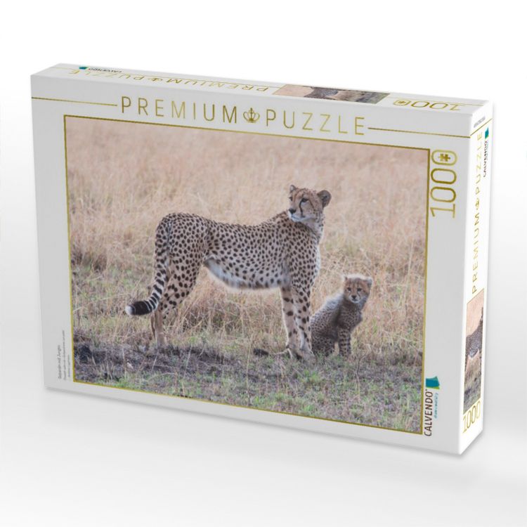 Produktbild: CALVENDO Puzzle Gepardin mit Junges | 1000 Teile Lege-Gr&ouml;&szlig;e 64x48cm Foto-Puzzle f&uuml;r gl&uuml;ckliche Stunden