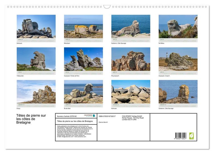 Produktbild: T&ecirc;tes de pierre sur les c&ocirc;tes de Bretagne (Calendrier mural 2026 DIN A2 vertical), CALVENDO calendrier mensuel