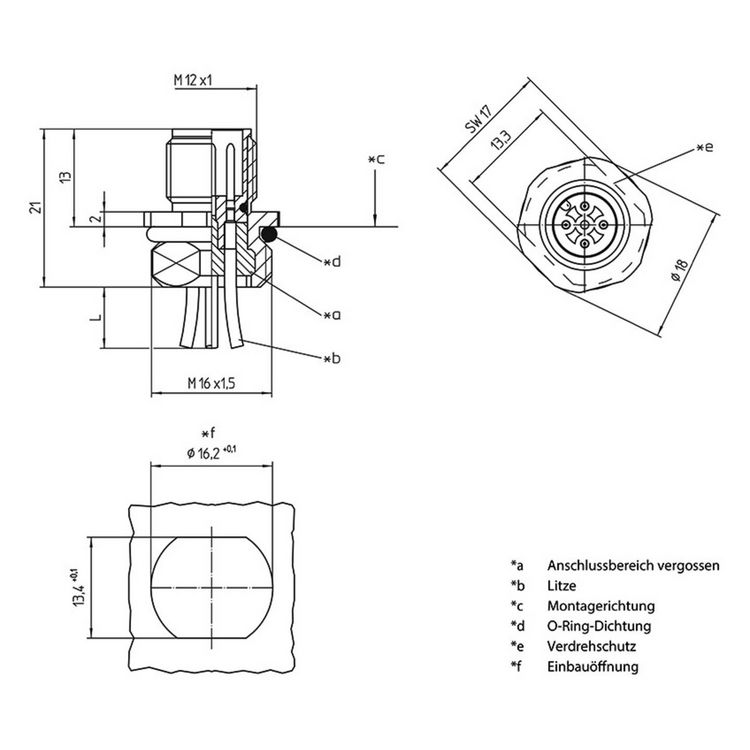 Produktbild: Lutronic 1239 Sensor-/Aktor-Einbausteckverbinder M12 Stecker, Einbau 0.50 m Polzahl Sensoren: 8 1 St.