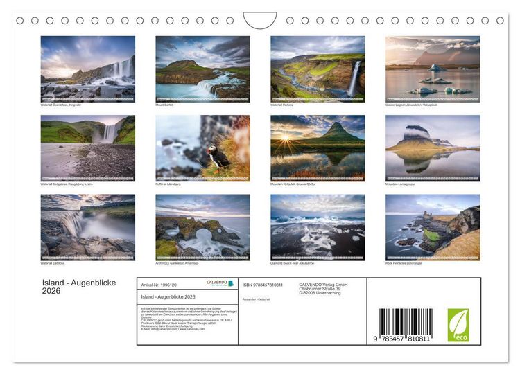 Produktbild: Island - Augenblicke 2026 (Wandkalender 2026 DIN A4 quer), CALVENDO Monatskalender