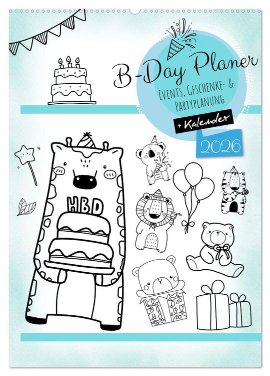 Produktbild: Geburtstagsplaner Doodle Tiere - F&uuml;r Termine, Geschenke, Eventdetails & mehr (Wandkalender 2026 DIN A2 hoch), CALVENDO Monatskalender