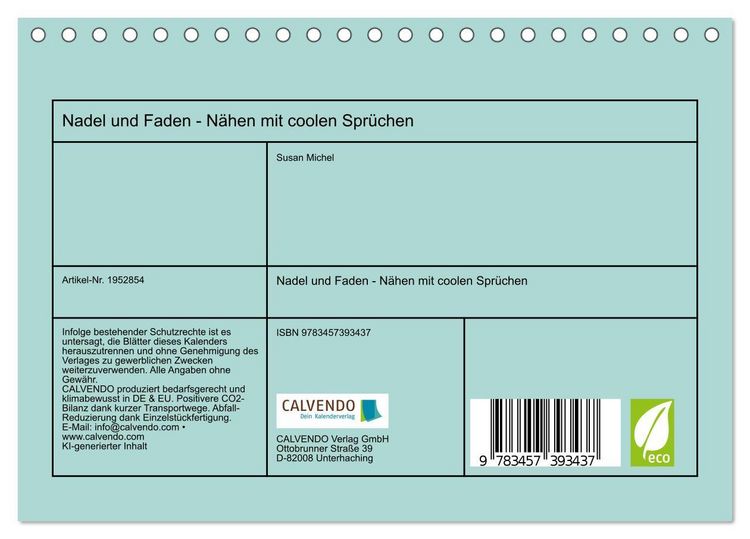 Produktbild: Nadel und Faden - N&auml;hen mit coolen Spr&uuml;chen (Tischkalender 2026 DIN A5 quer), CALVENDO Monatskalender