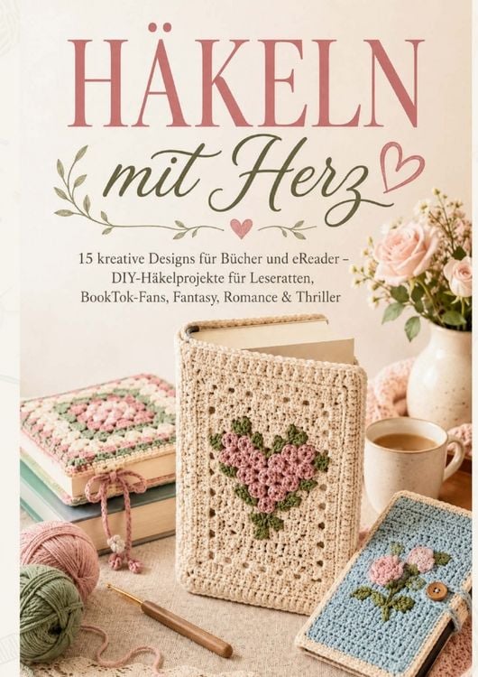 Produktbild: BUCHH&Uuml;LLEN H&Auml;KELN mit Herz: 15 kreative Designs f&uuml;r B&uuml;cher und eReader - DIY-H&auml;kelprojekte f&uuml;r Leseratten, BookTok-Fans, Fantasy, Romance & Thriller