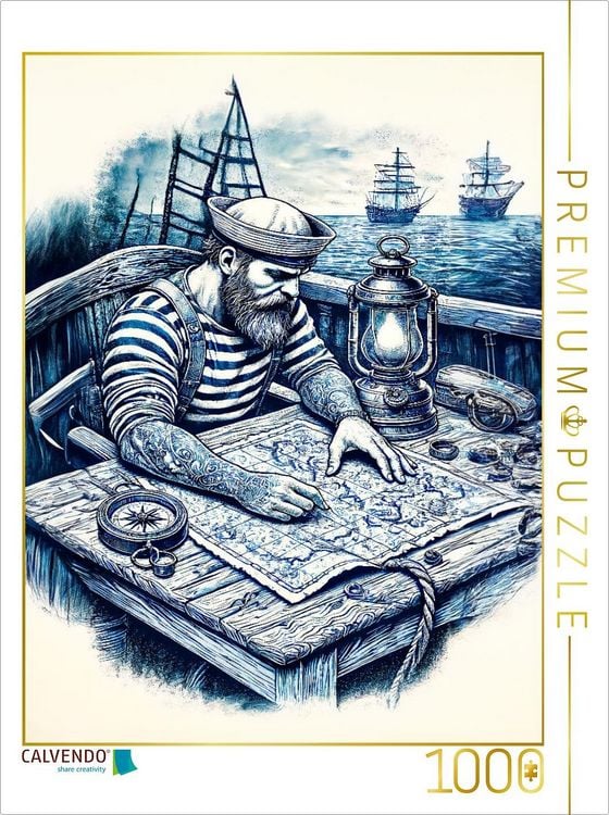 Produktbild: CALVENDO Puzzle Seemann bei der nautischen Planung. Vintage Motiv | 1000 Teile Lege-Gr&ouml;&szlig;e 64x48cm Foto-Puzzle f&uuml;r gl&uuml;ckliche Stunden