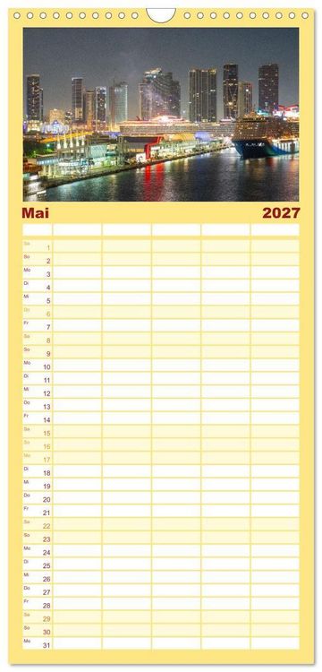 Produktbild: Familienplaner 2027 - Kunterbuntes Miami mit 5 Spalten (Wandkalender, 21 x 45 cm) CALVENDO