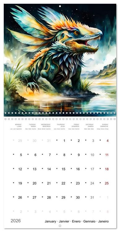 Produktbild: Cr&eacute;atures enchant&eacute;es (Calendrier mural carr&eacute; 2026 30x30 cm) Calendrier double avec une page pour vos prises de notes