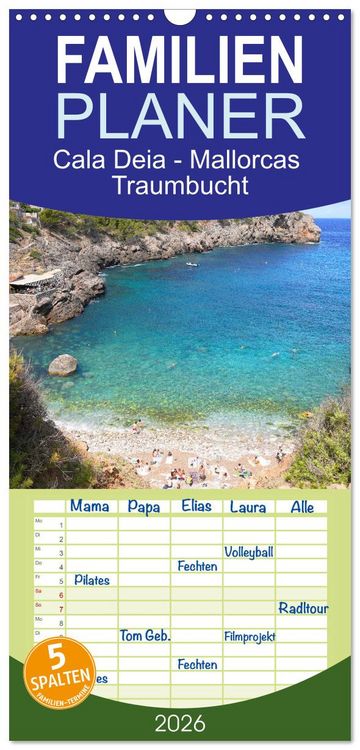 Produktbild: Familienplaner 2026 - Cala Deia - Mallorcas Traumbucht mit 5 Spalten (Wandkalender, 21 x 45 cm) CALVENDO