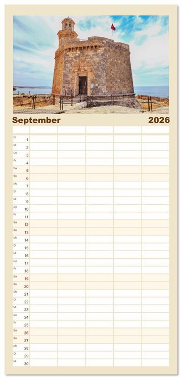 Produktbild: Familienplaner 2026 - Menorca, die sch&ouml;ne Schwester mit 5 Spalten (Wandkalender, 21 x 45 cm) CALVENDO