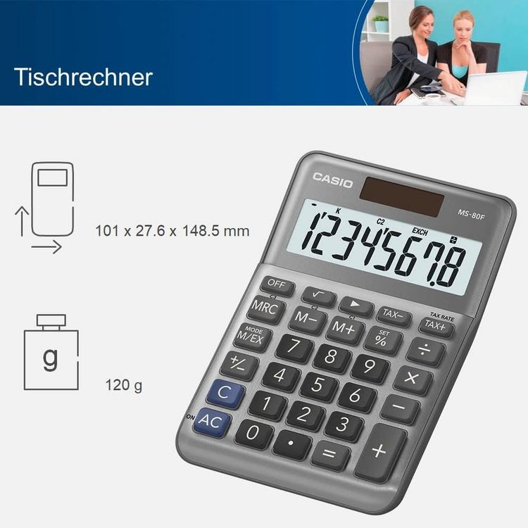 Produktbild: Casio Tischrechner MS-80F, 8-stellig, Solar/Batteriebetrieb